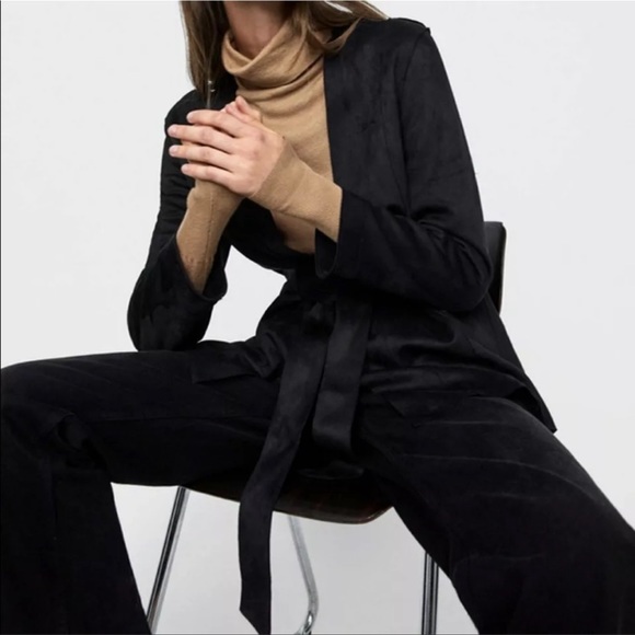Zara Black Faux Suede Tie Jacket - Picture 2 of 6